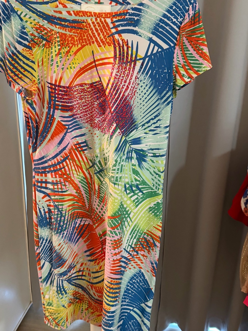 Pappagallo Multicolor Tropical Print Dress with Blue and Orange Accents